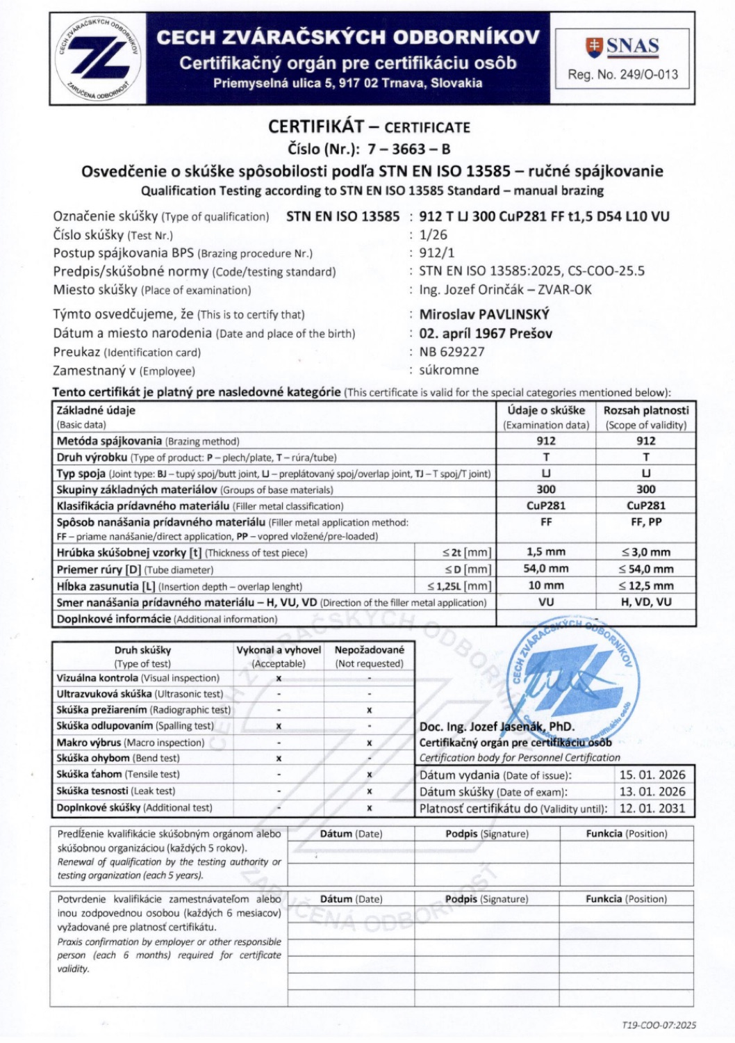 Certifikát PAMI MONT