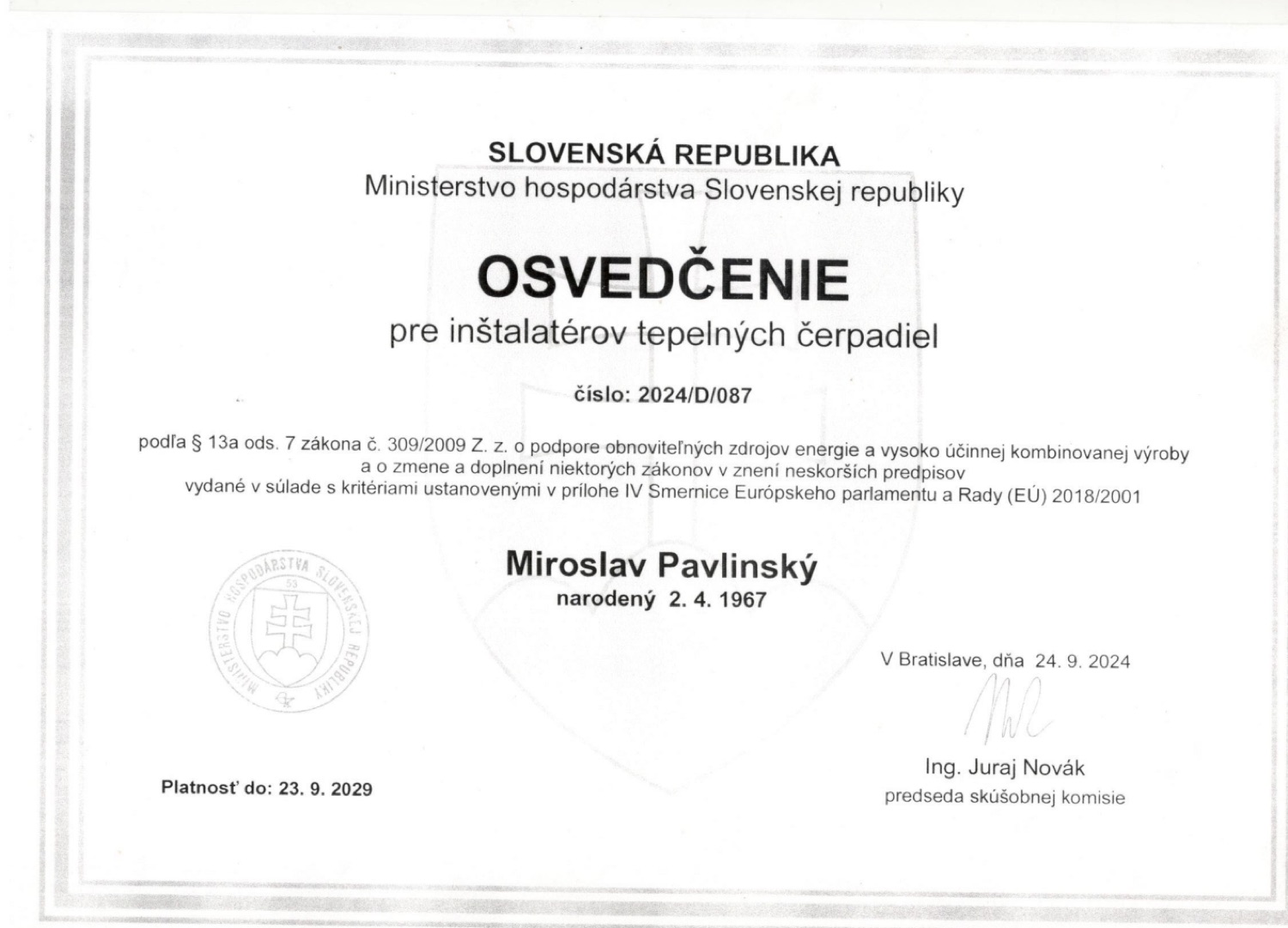 Certifikát PAMI MONT