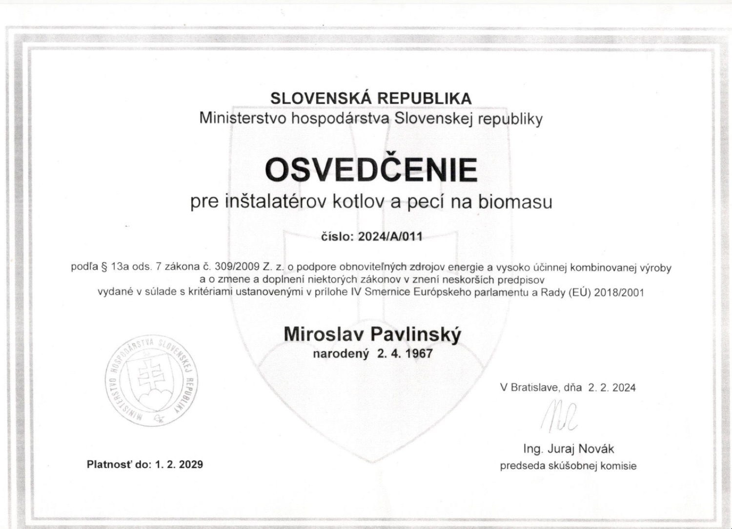 Certifikát PAMI MONT